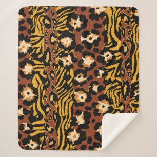 Couverture Sherpa Léopard, peaux de tigre, motif sauvage.