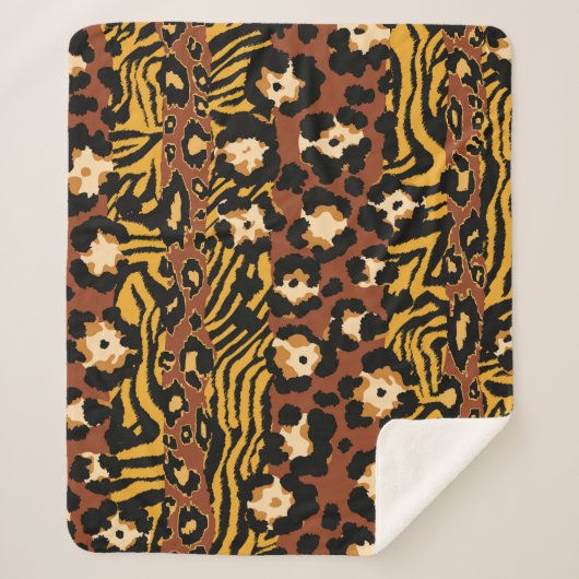 Couverture Sherpa Léopard, peaux de tigre, motif sauvage. (Devant)