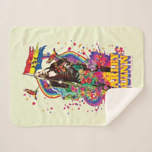 Couverture Sherpa L'équipe du suicide | Harley Quinn Flowers & Rainb (Devant (Horizontal))