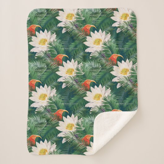 Couverture Sherpa Les Blancs Lotus Tropical Birds & Lotus Motif (Devant)