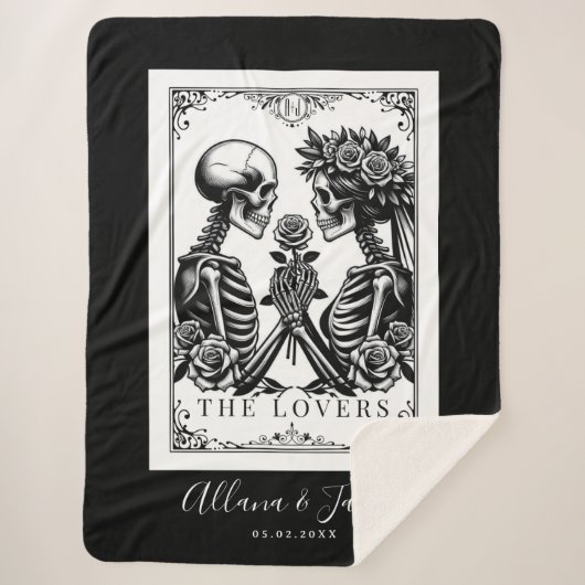 Couverture Sherpa Les Lovers Tarot Card Skeletons Monogram Mariage (Devant)
