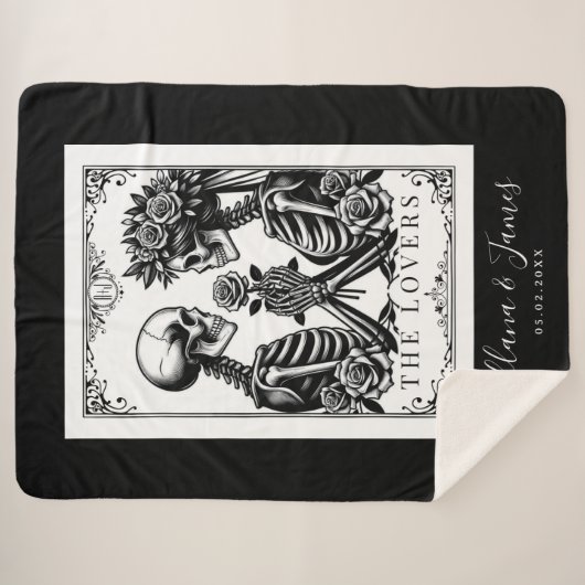Couverture Sherpa Les Lovers Tarot Card Skeletons Monogram Mariage (Devant (Horizontal))