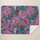 Couverture Sherpa Les pivoines et les brindilles sur le bleu (Devant (Horizontal))
