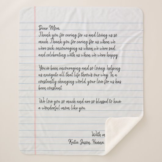 Couverture Sherpa Lettre d'amour personnalisée manuscrite (Devant)