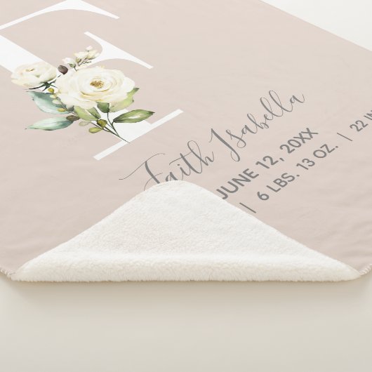 Couverture Sherpa LETTRE Florale Rose BLANCHE F Script Bébé Statisti (3/4)