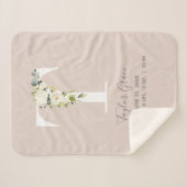 Couverture Sherpa LETTRE Florale Rose BLANCHE T Script Bébé Statisti (Devant (Horizontal))
