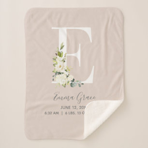 Couverture Sherpa LETTRE Florale rose pâle E Script bébé Statistique