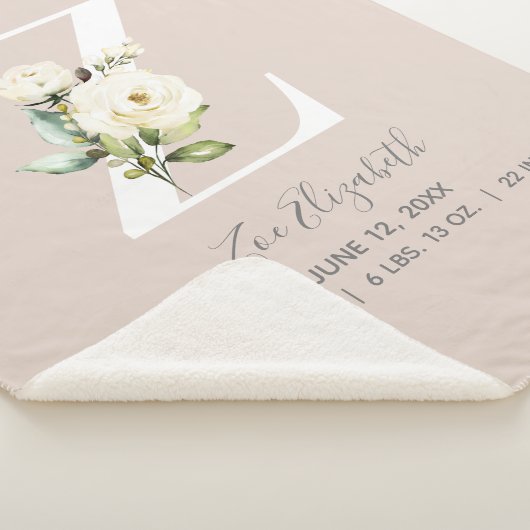 Couverture Sherpa LETTRE Florale rose pâle K Script de bébé Statisti (3/4)