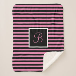 Couverture Sherpa LETTRE INITIALE COTE CHIC Pink and Black Stried