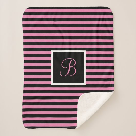 Couverture Sherpa LETTRE INITIALE COTE CHIC Pink and Black Stried (Devant)