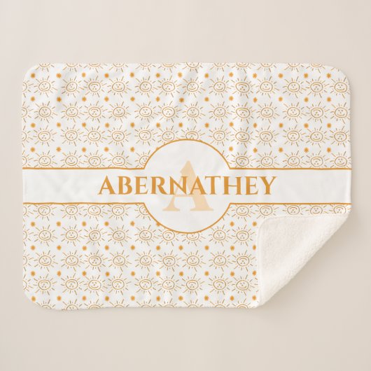 Couverture Sherpa Lettre initiale Monogramme et nom main tiré Sun (Devant (Horizontal))