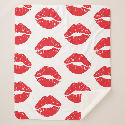 Couverture Sherpa Lèvres Rouges, Rouge À Lèvres, Baiser, Motif Des L (Devant)
