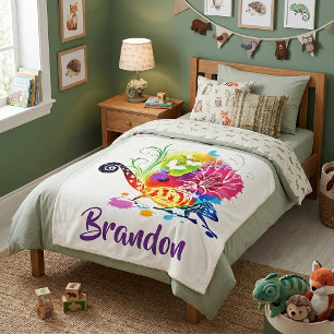 Couverture Sherpa Lézard floral coloré personnalisé
