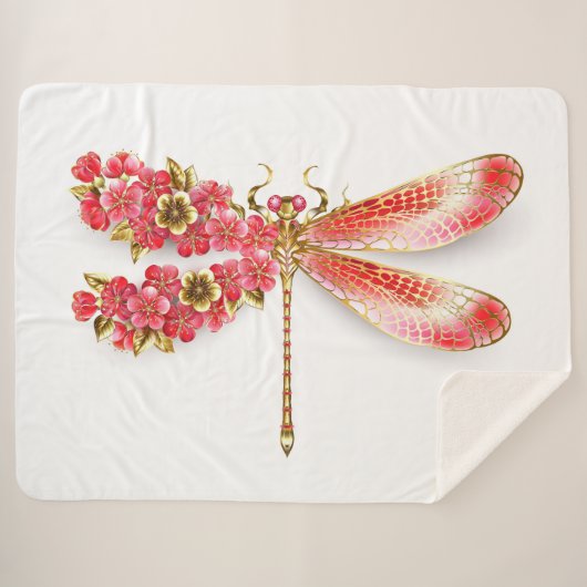 Couverture Sherpa libellule de fleurs avec sakura de bijoux (Devant (Horizontal))