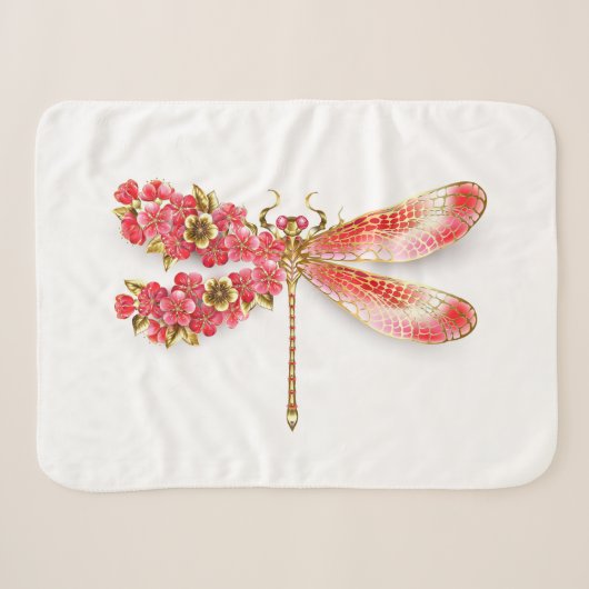 Couverture Sherpa libellule de fleurs avec sakura de bijoux (Devant (Horizontal))