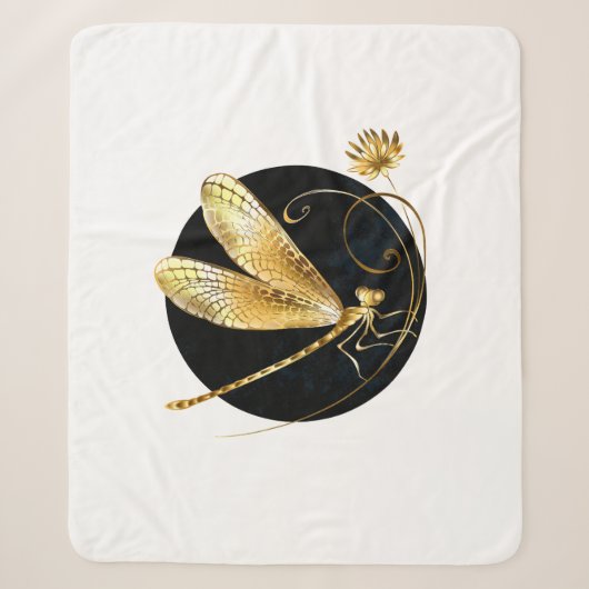 Couverture Sherpa libellule d'or en cercle noir (Devant)