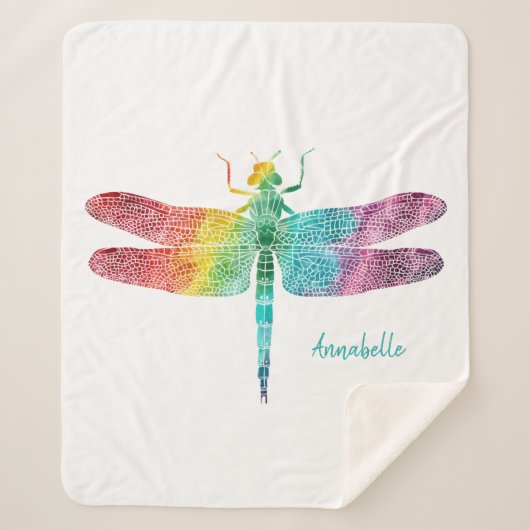 Couverture Sherpa Libellule magnifique d'aquarelle d'arc-en-ciel (Devant)
