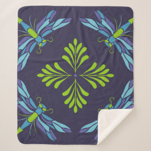 Couverture Sherpa libellule verte motif vintage sur dossier foncé