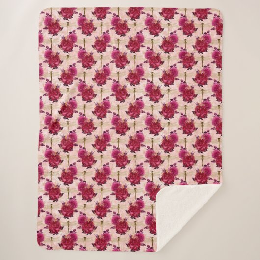 Couverture Sherpa libellules roses et Roses (Devant)