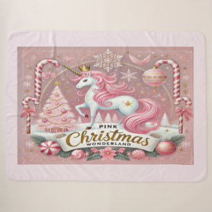 Couverture Sherpa Licorne de Noël Rose Merveilleux