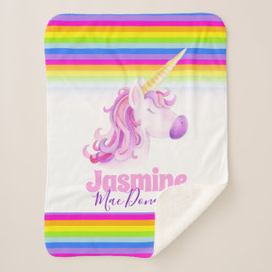 Couverture Sherpa Licorne fantaisiste rayures arc-en-ciel