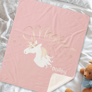Couverture Sherpa Licorne Magique Rose Moderne Personnalisée