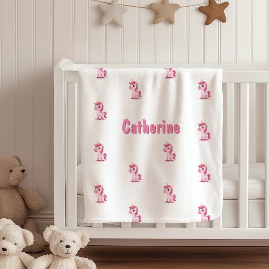 Couverture Sherpa Licorne Rose avec Nom Personnali