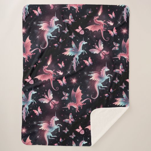 Couverture Sherpa Licorne Rose Dragon Mix (Devant)
