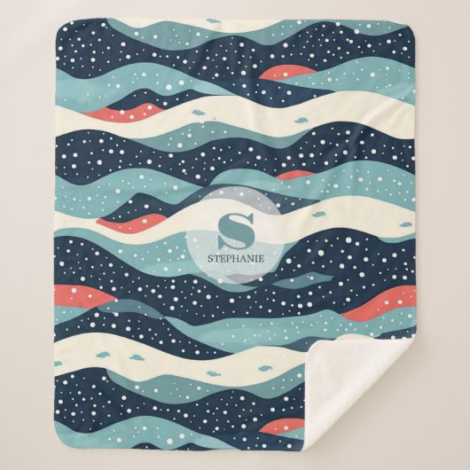Couverture Sherpa Lignes Abstraites avec points de flocon de neige (Devant)