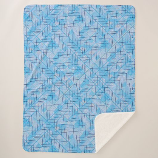 Couverture Sherpa Lignes et patchs motif en bleu Off blanc BG (Devant)