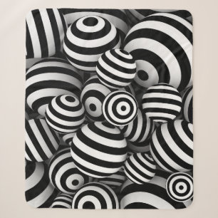 Couverture Sherpa Lignes noires de boules blanches 3D
