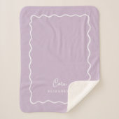 Couverture Sherpa Lila Violet Bordure Ondulée Monogrammée (Devant)