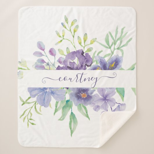 Couverture Sherpa Lilac aquarelle florale personnalisée (Devant)