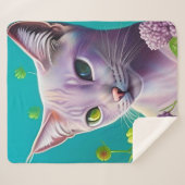 Couverture Sherpa Lilac Chat Siamese en fleurs Lilac sur Turquoise (Devant (Horizontal))
