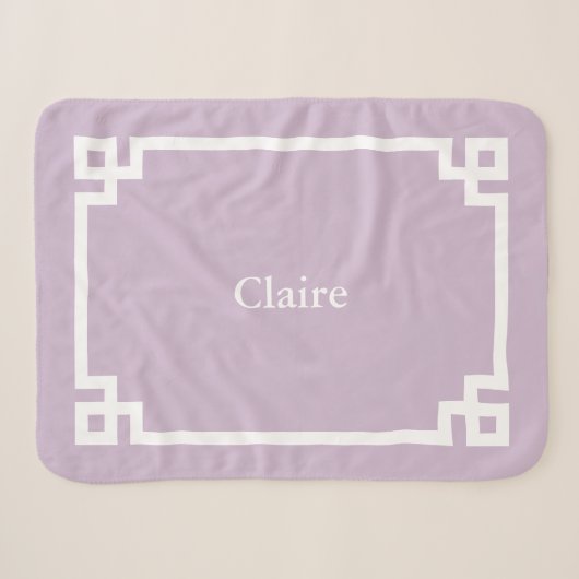 Couverture Sherpa Lilas Violet et Blanc Monogramme à la Grecque (Devant (Horizontal))