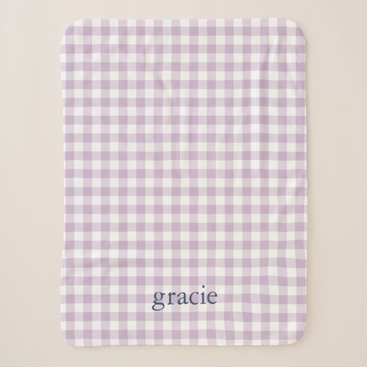 Couverture Sherpa Lilas violet Gingham Monogrammé (Devant)