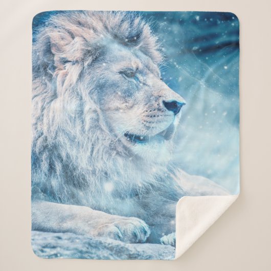 Couverture Sherpa Lion neige couché animal d'art (Devant)