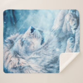 Couverture Sherpa Lion neige couché animal d'art (Devant (Horizontal))