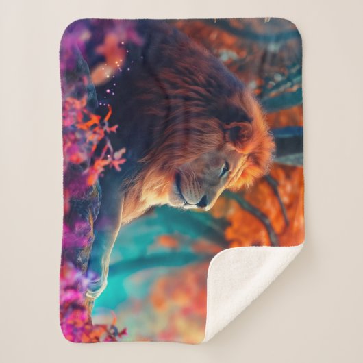 Couverture Sherpa Lion royal dans la conception forestière enchantée (Devant)