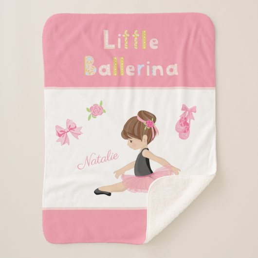 Couverture Sherpa Little Ballerina Pink Ballet Girls Nom (Devant)