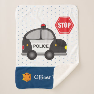 Couverture Sherpa Little Boy Police Officier et Car Polka Dot