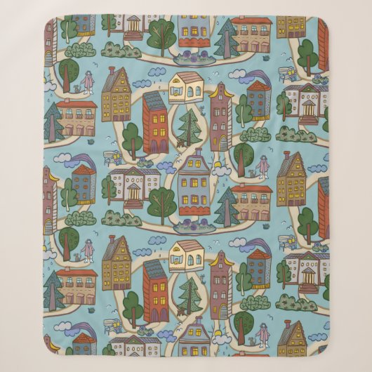 Couverture Sherpa little city houses pattern (Devant)