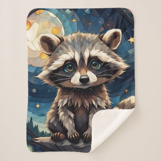 Couverture Sherpa Little Raccoon Night Ciel Vitrail (Devant)