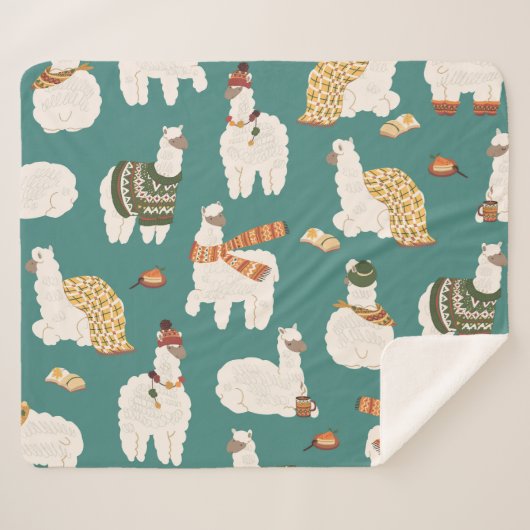 Couverture Sherpa Llama Alpaca Sweater Motif sans couture. (Devant (Horizontal))