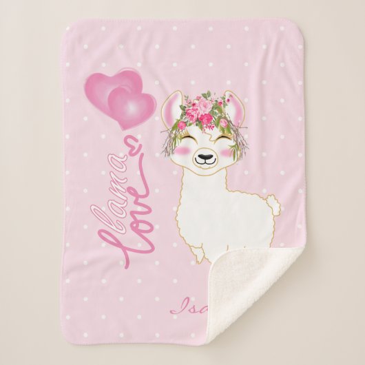 Couverture Sherpa Llama Love dans le design floral rose (Devant)