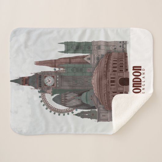 Couverture Sherpa Londres en nuages rouge et vert (Devant (Horizontal))