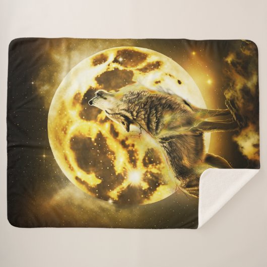 Couverture Sherpa Loup d'or (Devant (Horizontal))