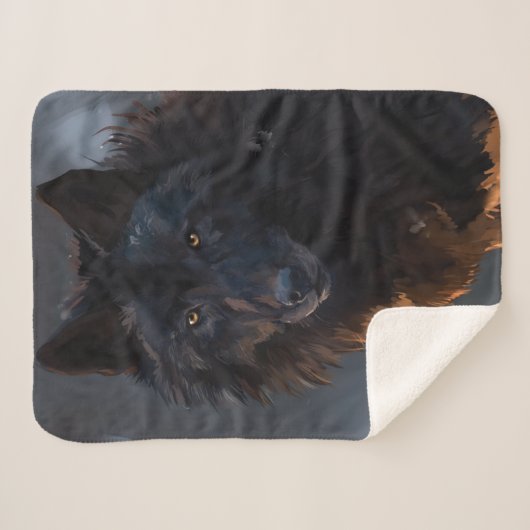 Couverture Sherpa Loup noir (Devant (Horizontal))