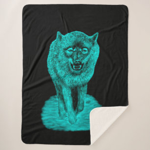 Couverture Sherpa Loup noir en colère dans la nuit