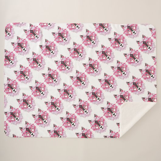 Couverture Sherpa Loups roses (Devant (Horizontal))